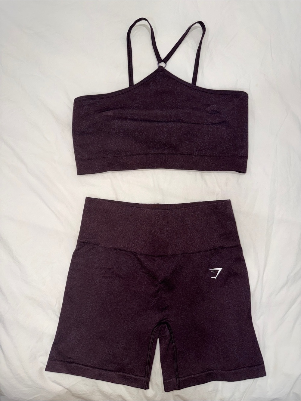 Gymshark Burgundy High-Rise Bike Shorts with Matching Bralette